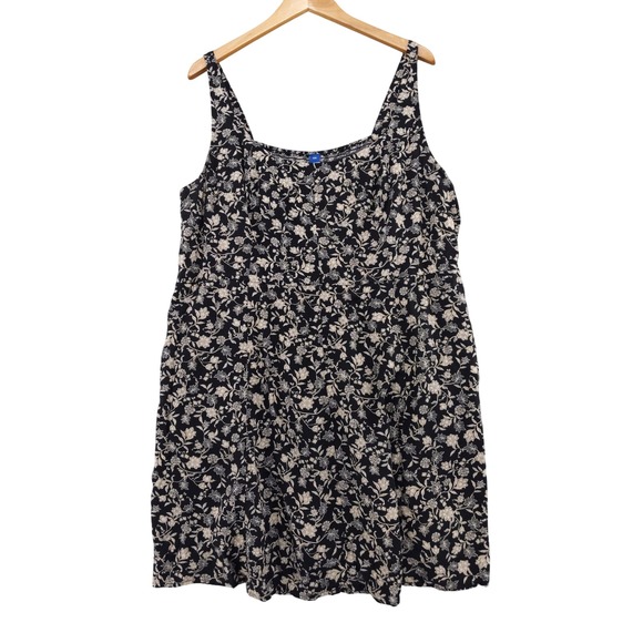 Old Navy Dresses & Skirts - Old Navy Floral Mini Dress XXL Black Smocked Back Rayon Sleeveless Pockets